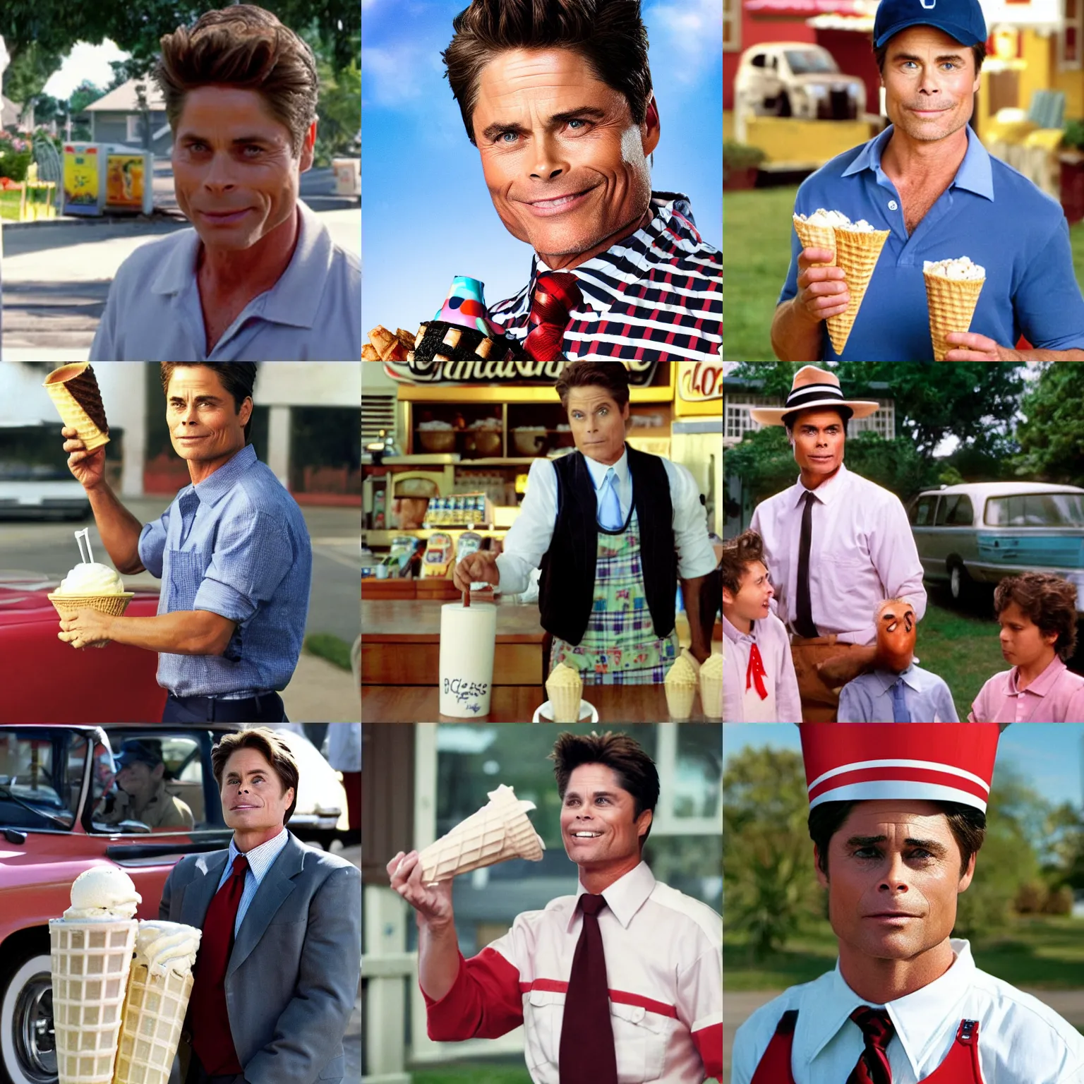 Prompt: rob lowe as ice cream cone man