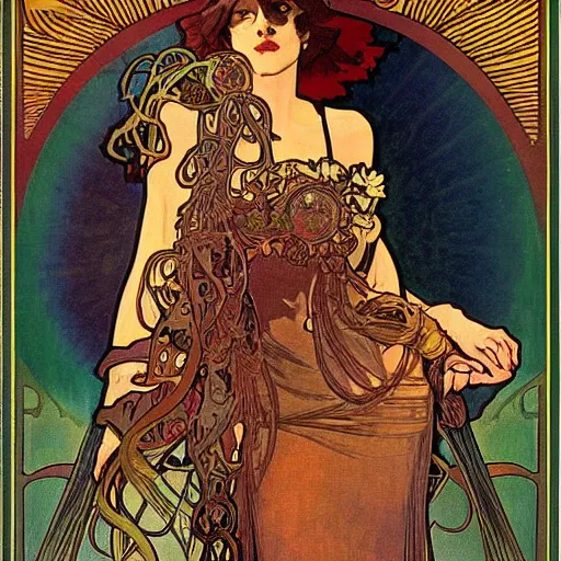 Prompt: occult detective by alphonse mucha