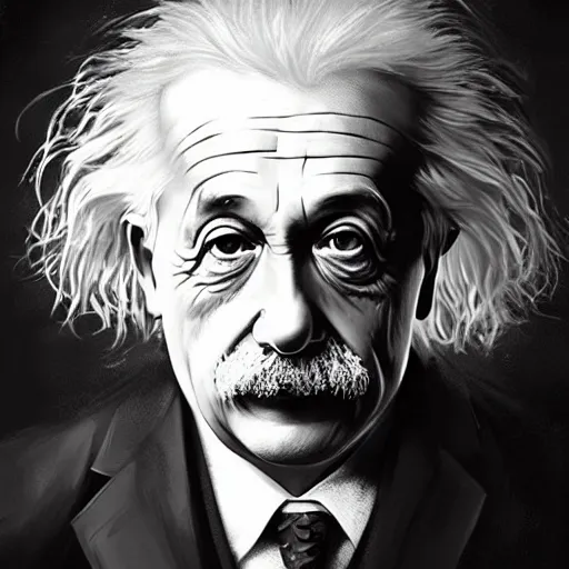 Image similar to a portrait of Albert Einstein by Greg Rutkowski, digital art, horror, chiaroscuro, trending on artstation, anime arts, featured on Pixiv, HD, 8K, highly detailed, good lighting, beautiful, epic, masterpiece