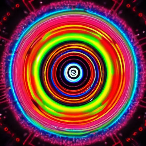 Image similar to cyberpunk neon colored blackhole mandala eye art