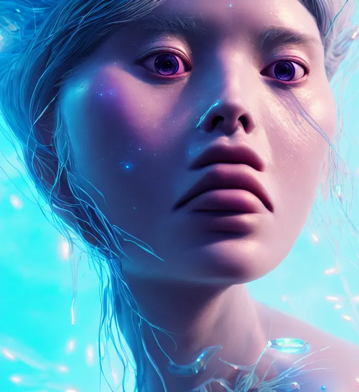 Image similar to goddess close-up portrait. bioluminiscent creatures, intricate artwork by Tooth Wu and wlop and beeple. octane render, trending on artstation, greg rutkowski very coherent symmetrical artwork. cinematic, hyper realism, high detail, octane render, 8k