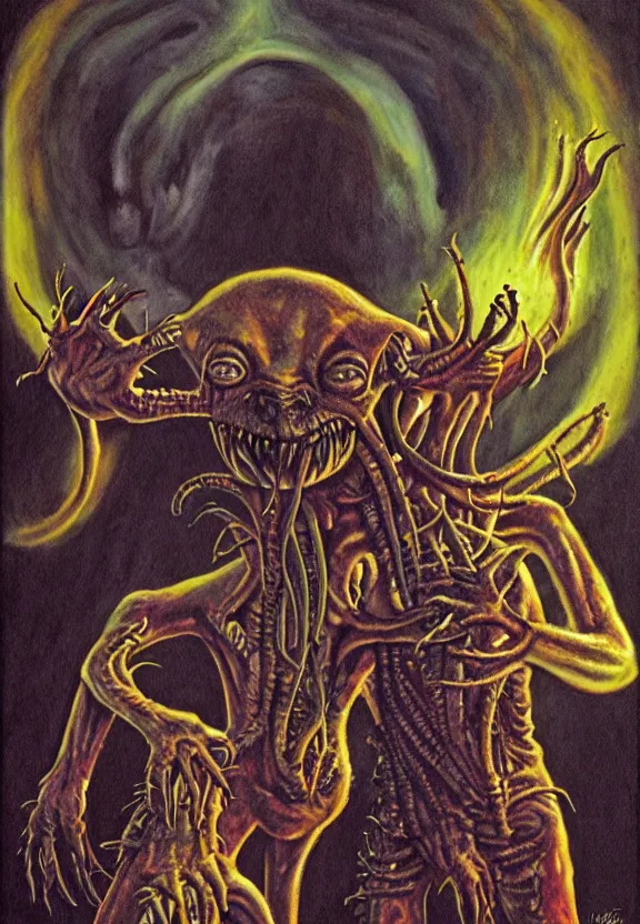 Image similar to subgenius, x - day, aliens, weird stuff, occult stuff, devil stuff, the movie the thing, muted colors, hyperrealism, dramatic lighting