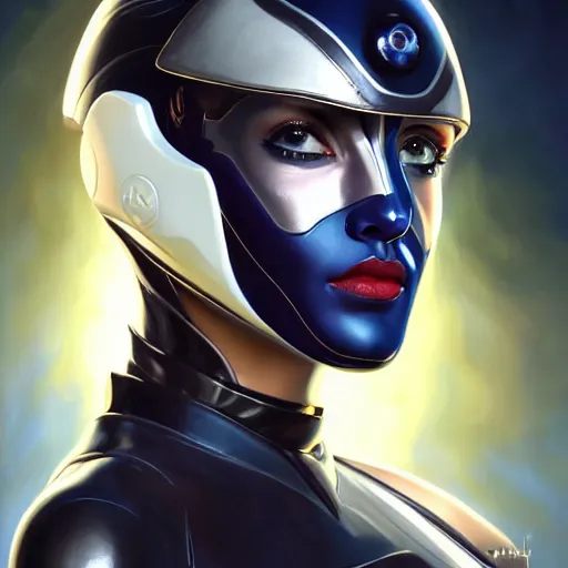 Prompt: portrait of woman with a large dueling scar from a knife across her cheek and lips wearing futurist spacesuit, Alexandria's genesis, chin-length hair, bored, illustration, soft lighting, soft details, hyper realism, high detailed, painting oil on canvas by mark arian by artgerm, trending on artstation, 4k, 8k, HD