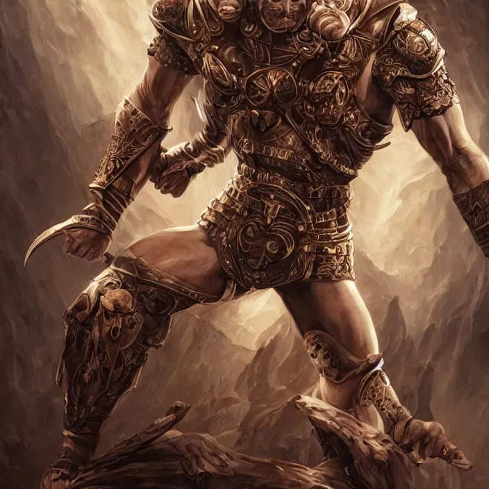 Prompt: a highly detailed symmetrical full body painting of a furious bald male warrior with piercing beautiful eyes in dark tomb setting, dynamic lighting, ambient lighting, deviantart, art by artgerm and karol bak and mark brooks