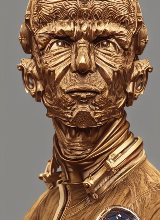 Prompt: high intricate bust of an astronaut carved from wood in baroque style, studio light, maria panfilova, andrea savchenko, mike kime, ludovic plouffe, qi sheng luo, oliver cook, trending on artstation