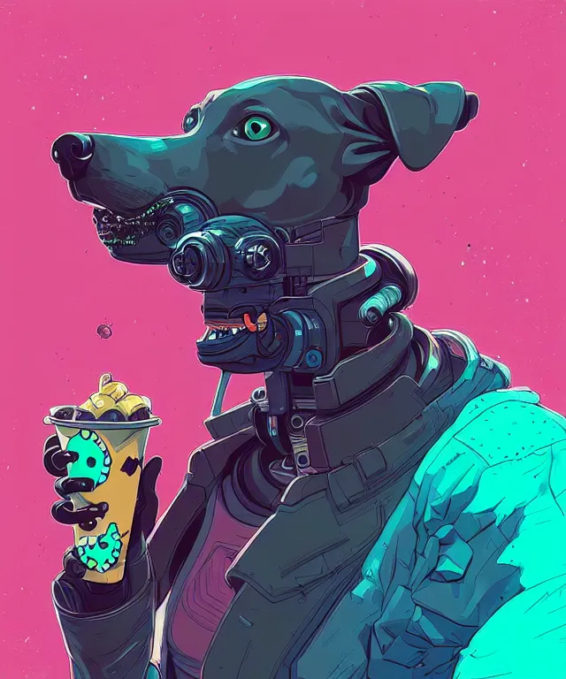 Image similar to a portrait of an anthropomorphic cyberpunk greyhound dog eating a donut, cyberpunk!, fantasy, elegant, digital painting, artstation, concept art, matte, sharp focus, illustration, art by josan gonzalez