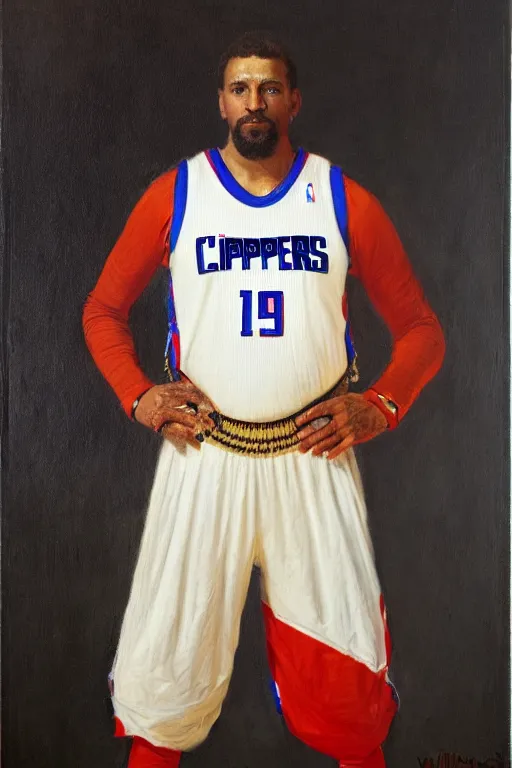 Prompt: full body portrait of the dictator of the los angeles clippers, 1 8 8 9, in full military garb, oil on canvas by william sidney mount, trending on artstation