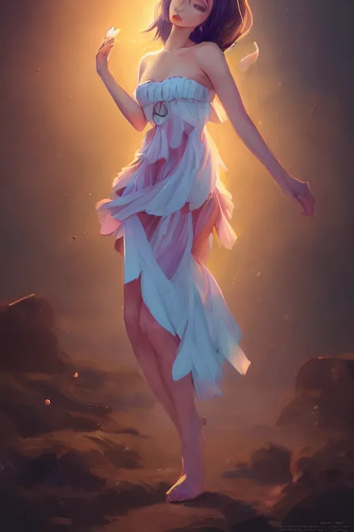 Image similar to a beautiful fashion goddness of love, chic strapless dress, tropical sea background, character design, in the style of artgerm, and wlop, cinematic lighting, hyperdetailed, 8 k realistic, symmetrical, global illumination, radiant light, frostbite 3 engine, cryengine, dof, trending on artstation, digital art