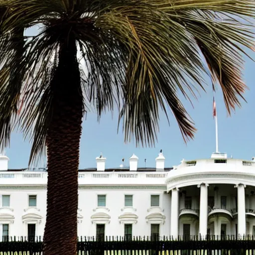 Prompt: palm tree on top of the white house