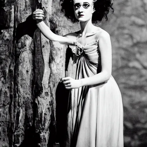 Image similar to natalia dyer as the bride of frankenstein ( 1 9 3 5 ), black and white