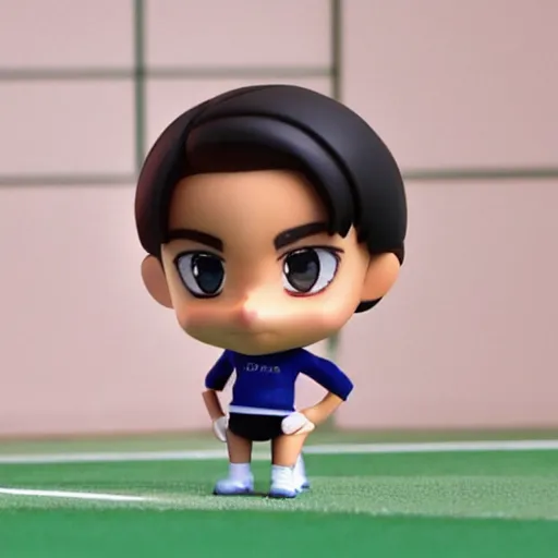 Image similar to rafael nadal! as nendoroid, background is tennis court, kodak film