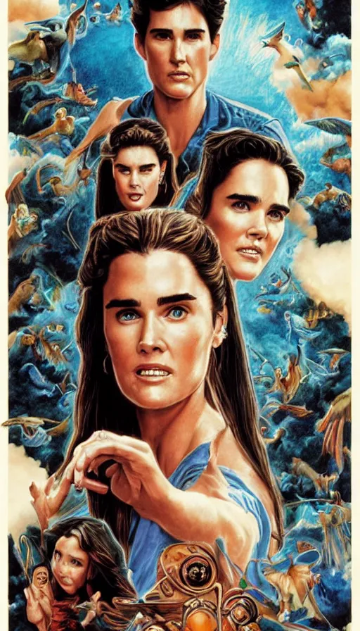 Prompt: texto highly detailed movie poster with brooke shields and jennifer connelly artwork by drew struzan