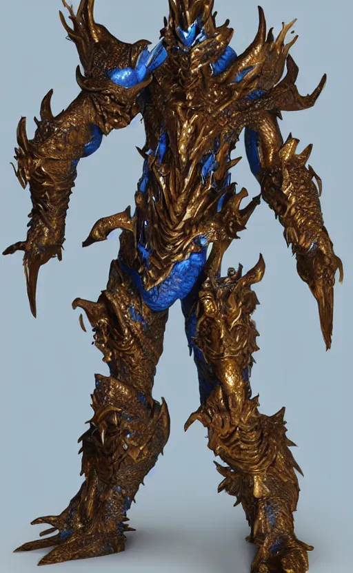 Image similar to Blue dragon armor, bronze statue, unreal engine, high detailed