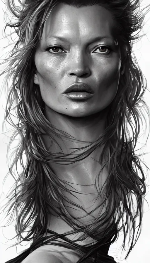 Prompt: kate moss, bold, passionate, seductive, expressive, charismatic, very sweaty, intricate fashion clothing, insane, intricate, highly detailed, digital painting, artstation, concept art, surrealistic, smooth, sharp focus, illustration, unreal engine 5, 8 k, art by artgerm and greg rutkowski and alphonse mucha