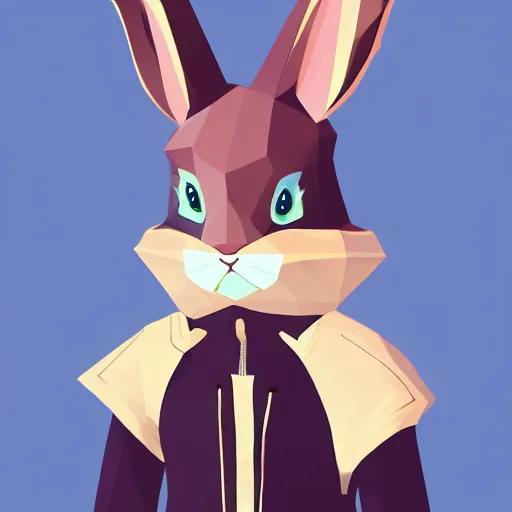 Prompt: aesthetic rabbit fursona portrait, commission of a anthropomorphic rabbit on fire, fursona wearing stylish clothes, winter armosphere, pastel simple art, low poly