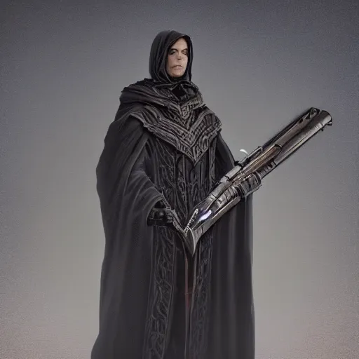 Image similar to a dark cloak with a single arm extending out of hit holding a pistol, portrait, 4 k, photorealistic