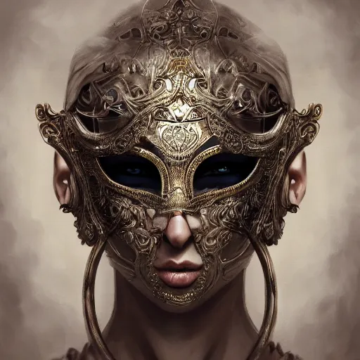 Image similar to Very very very very highly detailed epic photo of face with venetian mask, intricate, dystopian, sci-fi, extremely detailed, digital painting, artstation, concept art, smooth, sharp focus, illustration, intimidating lighting, incredible art by Artgerm and Anton Pieck