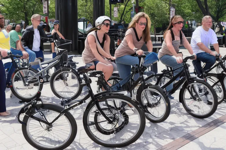 Prompt: coin operated biden bike ride experience at the mall