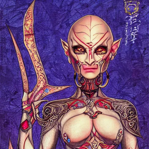 Image similar to Vivec from the Elder Scrolls in the style of Ayami Kojima