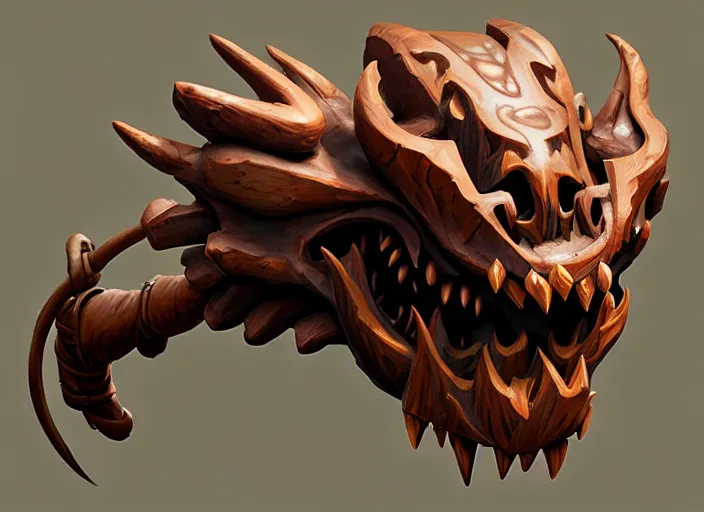 Image similar to brown wooden festeroot dragonskull treant head, stylized stl, 3 d render, activision blizzard style, hearthstone style, darksiders art style, greg rutkowski style