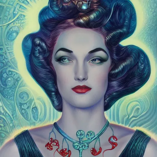 Prompt: an art deco portrait in the style of anna dittmann and donato giancola and virgil finlay.