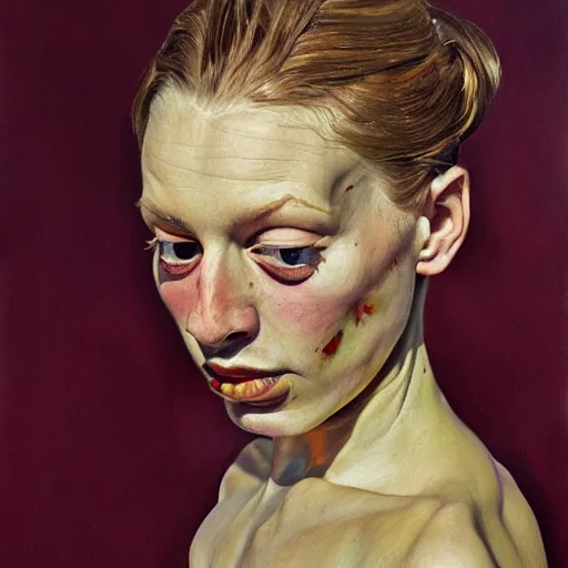 Image similar to high quality high detail painting by lucian freud, hd, devil girl, photorealistic lighting