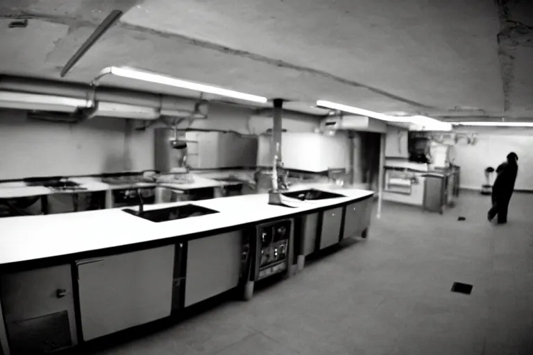 Image similar to underground lab kitchen, sci-fi, ancy, futuristic, technology, realistic, 80k, 8mm, Grainy, Panavision