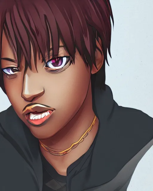 Image similar to juice wrld rapper rockstar legend as an anime character highly detailed photo realistic anime digital art