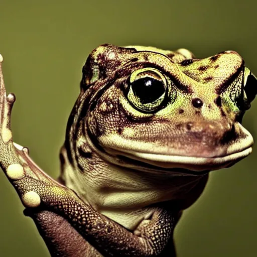 Image similar to a portrait photo of frog dog rabbit gecko, award winning photography, 5 0 mm