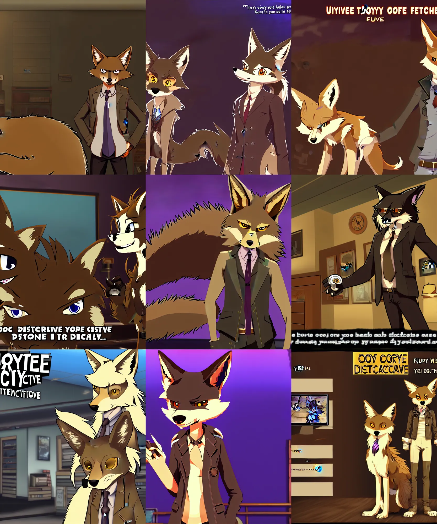 Prompt: furry - coyote - detective - fursona uhd ue 5 visual novel pc game screenshot