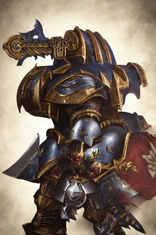 Image similar to armor portrait heros warhammer 4 0 k horus heresy fanart - the primarchs emperor by johannes helgeson animated with vfx concept artist & illustrator global illumination ray tracing hdr fanart arstation zbrush central hardmesh 8 k octane renderer comics stylized