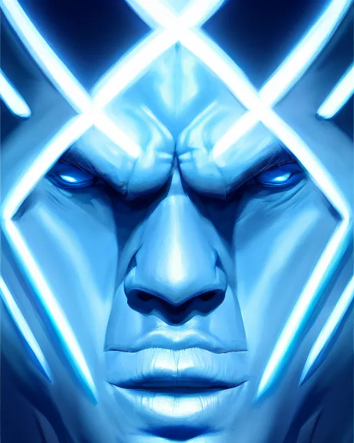 Image similar to symmetry portrait of blue color hulk, glam, power, glowing lights intricate, elegant, highly detailed, digital painting, artstation, concept art, smooth, sharp focus, illustration, art by artgerm and greg rutkowski and fra angelico and unreal engine 5