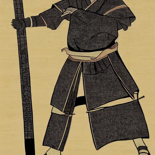 Image similar to jesse pinkman from breaking bad wearing samurai armor and holding a katana in feudal japan, 4 k, hyper realistic, ink block painting, edo period