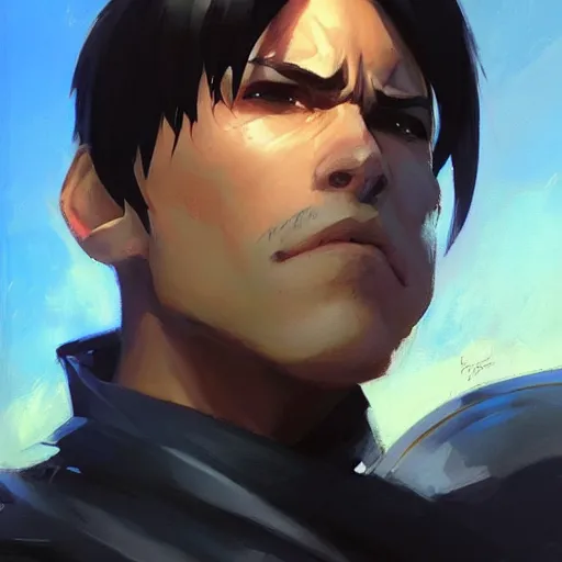 Image similar to greg manchess portrait painting of kirito as overwatch character, medium shot, asymmetrical, profile picture, organic painting, sunny day, matte painting, bold shapes, hard edges, street art, trending on artstation, by huang guangjian and gil elvgren and sachin teng