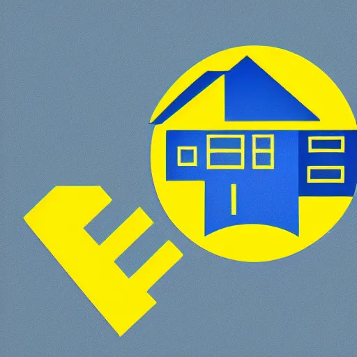 Prompt: pictorial logo, house, minimal design, blue and yellow color scheme