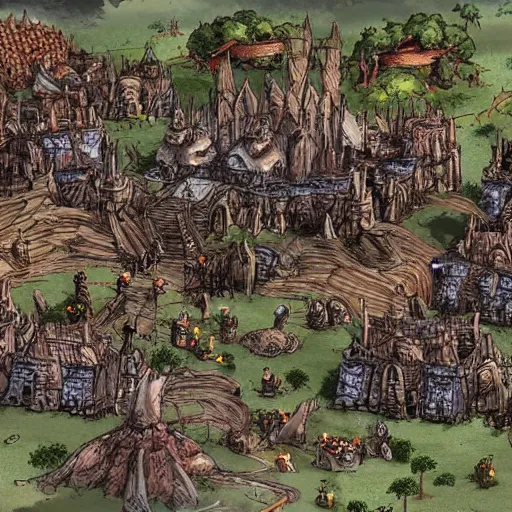 Prompt: a human fortress overrun by a horde of attacking goblins,extremely detailed multiple unique different art styles.