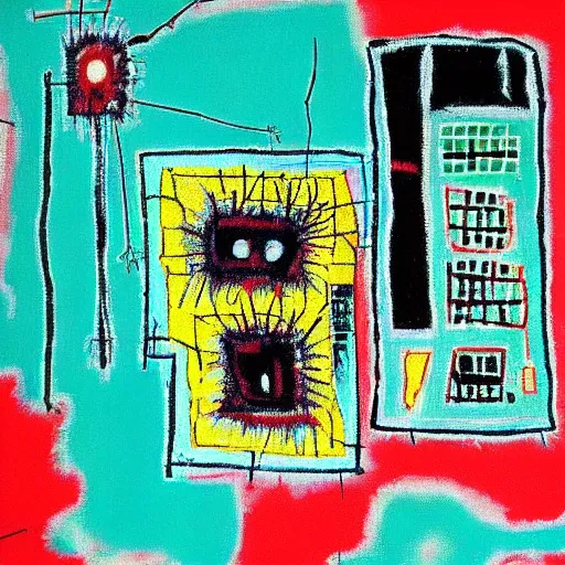 Image similar to wrinkled glowing radioactive electron microscope zoomed in to pastel fabric, jean - michel basquiat