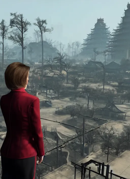 Prompt: Nancy Pelosi visiting china in fallout 4