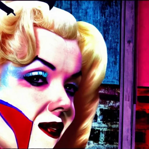 Image similar to Marilyn Monroe as Harley Quinn hyper realistic 4K quality