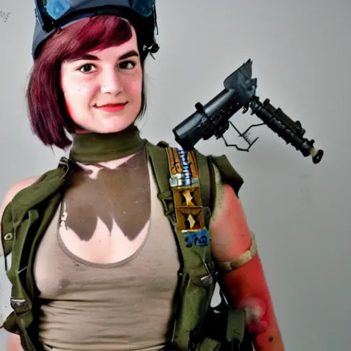 Image similar to Natalie Potman as Tankgirl, Dieselpunk, full body