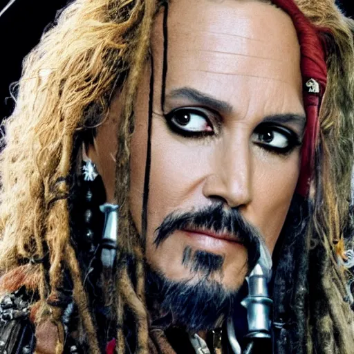 Image similar to still of Elizabeth Berkley as Captain Sparrow in Pirates of the Caribbean remake 2029