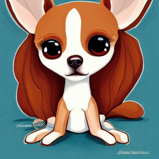 Prompt: a jeremiah ketner illustration of an adorable and cute tan chihuahua