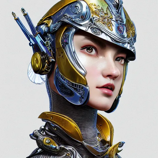 Image similar to studio portrait of lawful good colorful female holy mecha paladin absurdly beautiful, elegant, young sensual graceful woman, ultrafine hyperrealistic detailed face illustration by kim jung gi, irakli nadar, intricate linework, sharp focus, bright colors, matte, octopath traveler, final fantasy, unreal engine highly rendered, global illumination, radiant light, intricate environment