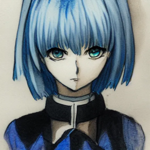 Image similar to pencil and watercolor sketch of rei ayanami