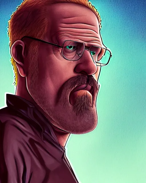 Image similar to portrait of ron perlman in the style of justin roiland. heisenberg from breaking bad. cinematic lighting. style of rick & morty. photographic, photography. by justin roiland