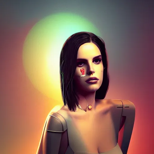Prompt: portrait of Lana Del Rey as a cyborg. intricate abstract. intricate artwork. by Tooth Wu, wlop, beeple, dan mumford. octane render, trending on artstation, greg rutkowski very coherent symmetrical artwork. cinematic, hyper realism, high detail, octane render, 8k, iridescent accents