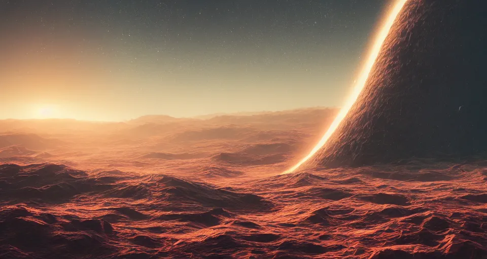 Image similar to planet sinking below the horizon, intricate artwork by tooth wu and wlop and beeple, octane render, hyper realism, 8 k