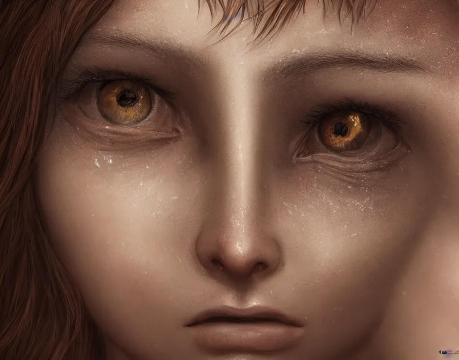 Prompt: close look of human face with fractal deformation, realistic eyes, brown hair, beautiful graphics, fantasy artwork, very beautiful scenery, hd, hdr, ue 5, ue 6, unreal engine 5, cinematic 4 k wallpaper, 8 k, ultra detailed, by popular digital, details, beautiful image ever created, high resolution, artstation, award winning