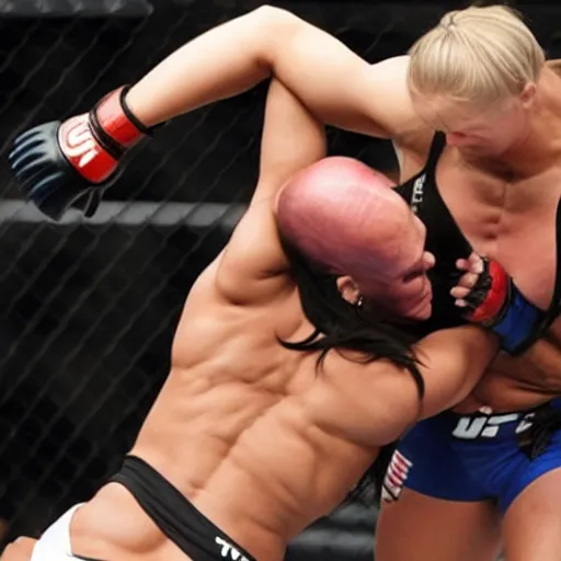 Image similar to transgender muscular woman beating up woman in ufc