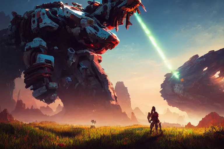 Image similar to tremortusk machine mecanical creature robot of horizon forbidden west horizon zero dawn radiating a glowing aura global illumination ray tracing hdr fanart arstation by ian pesty and alena aenami artworks in 4 k